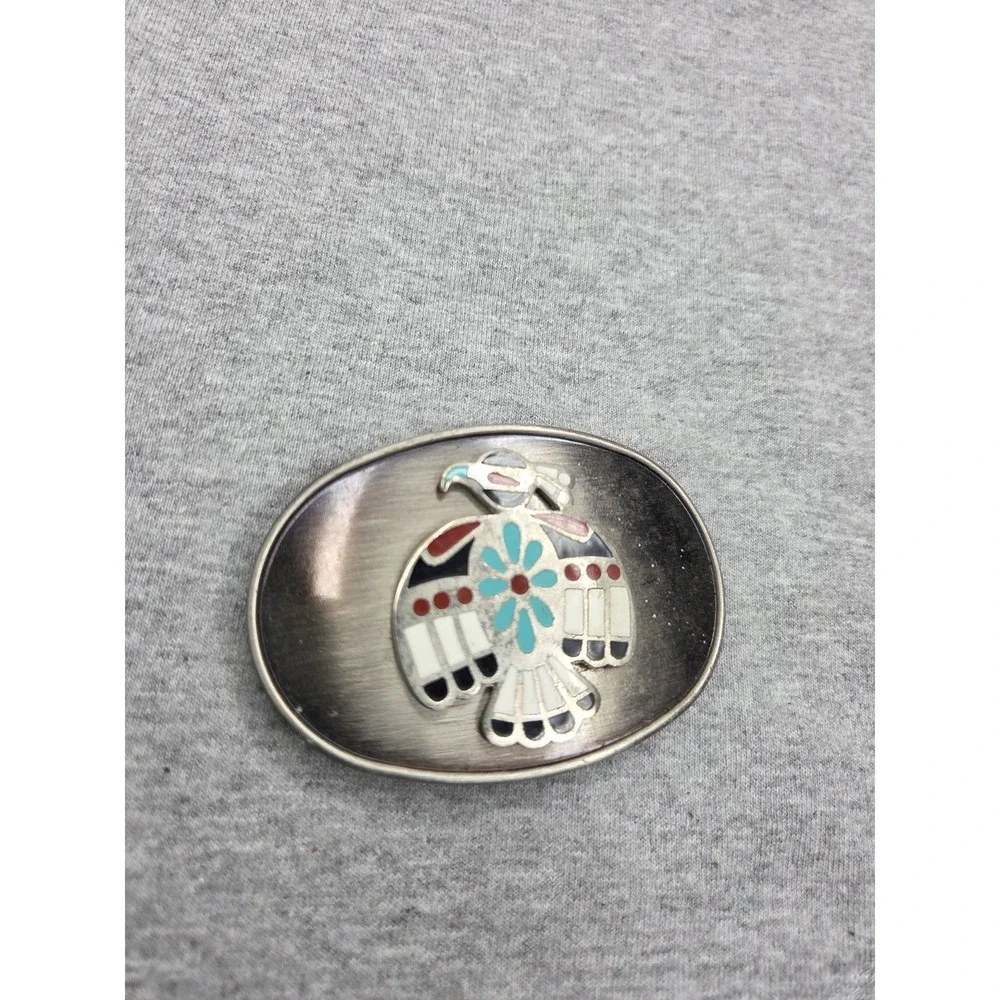 Vintage 1980s Turquoise Thunderbird Native Navajo Belt Buckle Southwestern